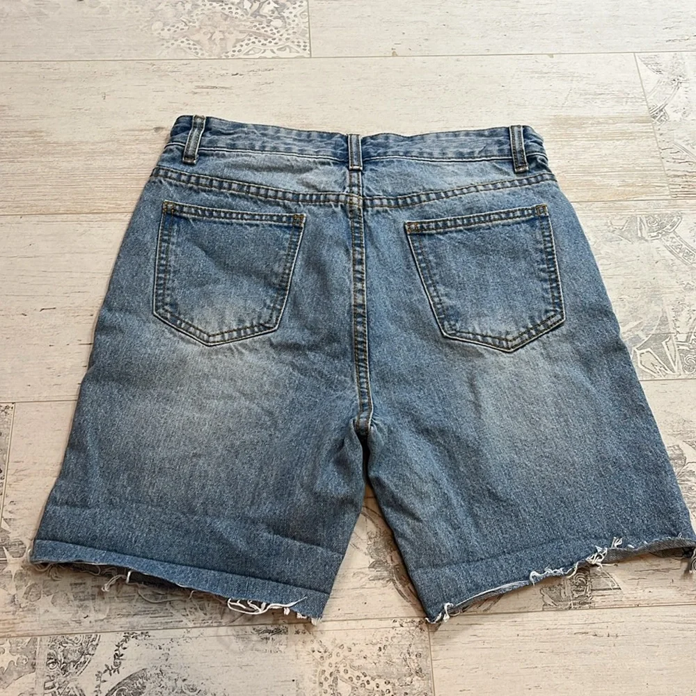 Momokrom Light Wash Distressed High Waist Cut Off Jean Shorts